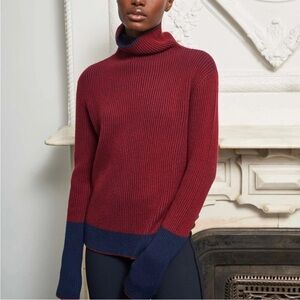 La Ligne Cashmere AA Turtleneck Sweater Ribbed Burgundy Navy Quiet Luxury Size M